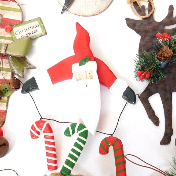 Christmas Ornament Lot Rustic Primitive Country Farmhouse Folk Art Metal Wood - Picture 5 of 8